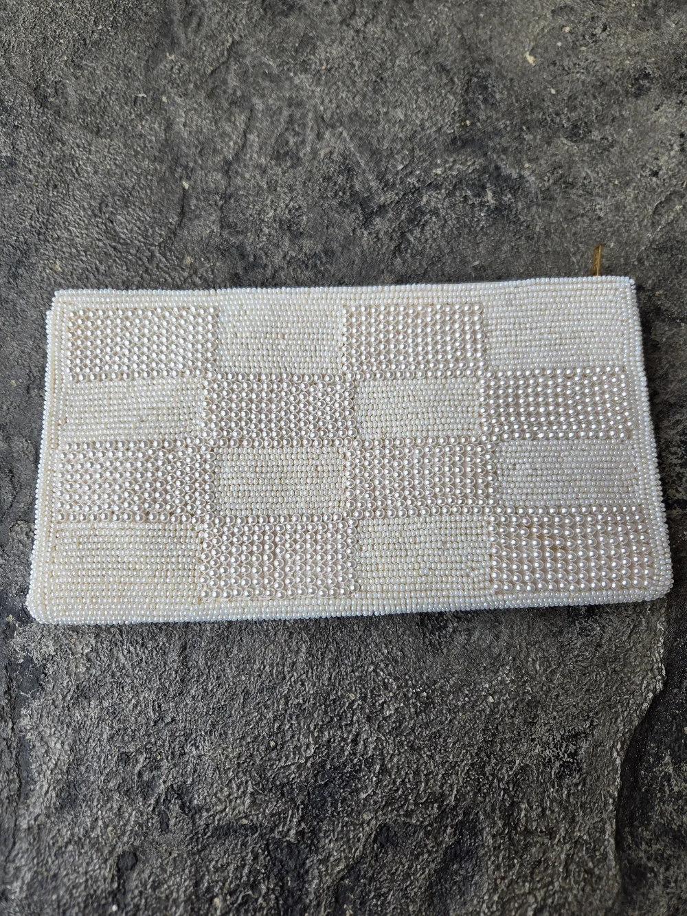 Pearl-Embellished Cream Beaded Wristlet Clutch Handmade Italian Beaded Art Deco